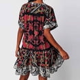 thumbnail image 5 of Women Boho Mini Dress Deep V Neck Fashion Floral Print Sundress Beach Babydoll Flowy Cap Sleeve Summer Dress 2024, 5 of 7