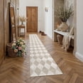 thumbnail image 3 of BERTHMEER 2'x12' Runner Rugs for Entryway Bedroom Living Room Hallway Kitchen Dining Room and Laundry Room Non Slip Washable Geometric Rhombus Checkered Runner Rugs,Beige, 3 of 6