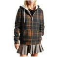 thumbnail image 2 of Winter Hooded Jackets for Women Trendy Plaid Long Sleeve Coats Warm Flannel Shacket Casual Zip up Outerwear New Women Plus Size Light Raincoat Style B-2 Brown L, 2 of 6