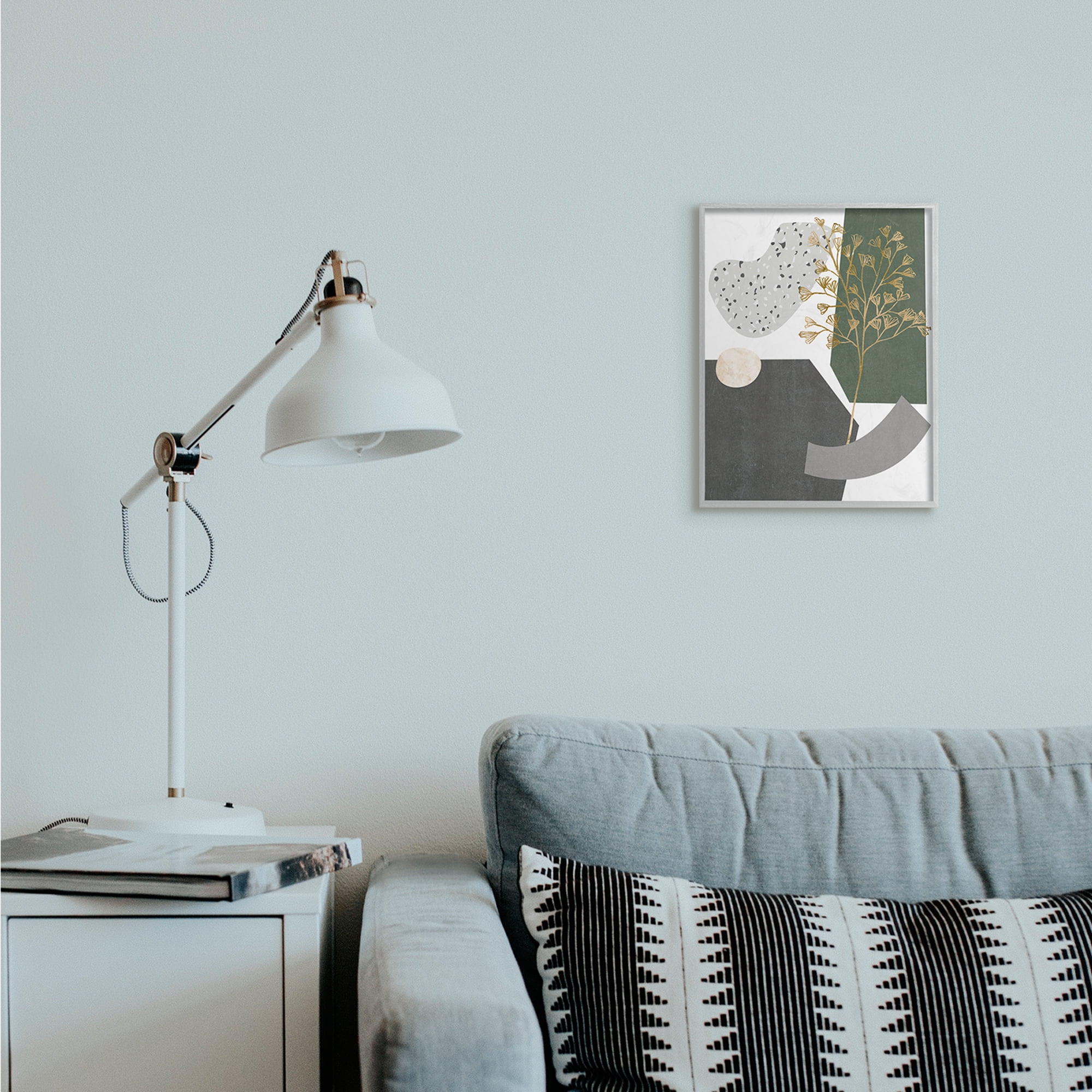 Stupell Industries Abstract Shapes with Golden Floral Detail Gray Framed by Melissa Wang