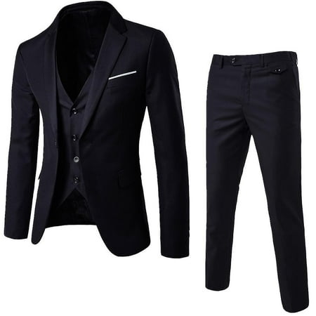 Men's 3 Piece Slim Fit Suit Set One Button Solid Jacket Vest Pants ...
