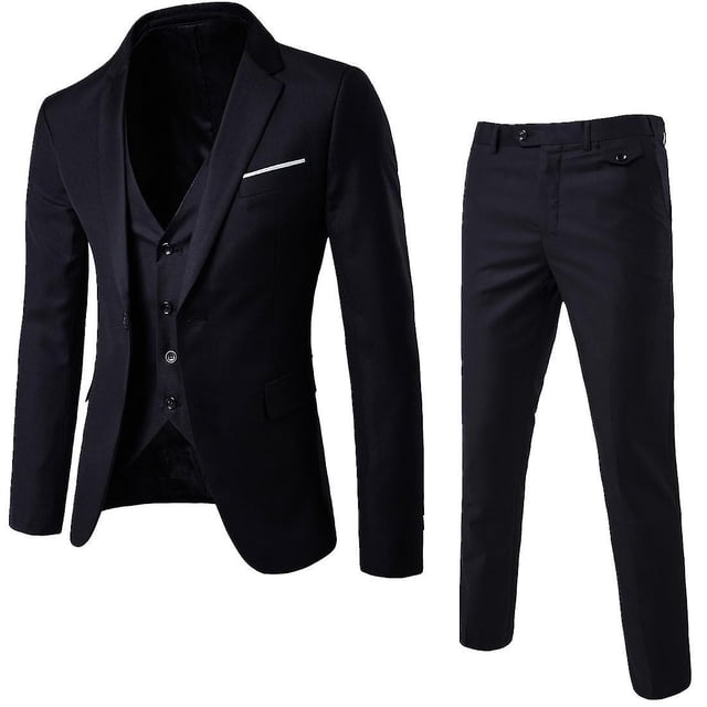 Men's 3-piece slim fit suit set one-button solid jacket vest pants business set