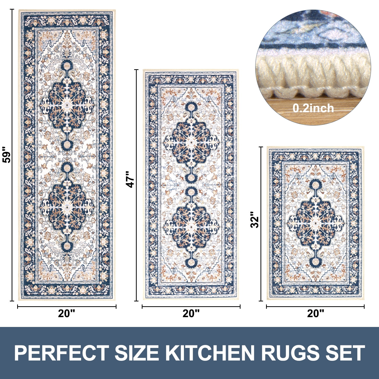 Kitchen Rug and Mat, Yamaziot Boho Kitchen Rug Set of 3, Non Slip Washable Farmhouse Floor Mat Hallway Runner, Laundry Room Carpet