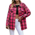 thumbnail image 2 of Otntypg Womens Plus Size Flannel Plaid Shirts Roll Up Long Sleeve Casual Collared Button Down Shacket Jacket Shirt Loose Blouse Top with Pockets Hot Pink S, 2 of 7