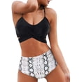 thumbnail image 1 of Conjunto de bikini de vendaje de talle alto para mujer Trajes de baño de dos piezas con realce XL negro Piel de serpiente Jormftte WMPH-647-20, 1 of 7