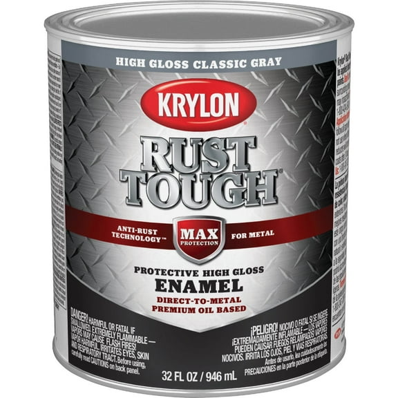 Krylon Rust Tough DTM Oil-Based Gloss Rust Control Enamel, Gray, 1 Qt. Pack of 2