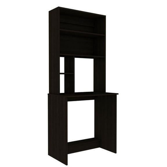 Pemberly Row Contemporary Hutch Desk Engineered Wood Desks in Black
