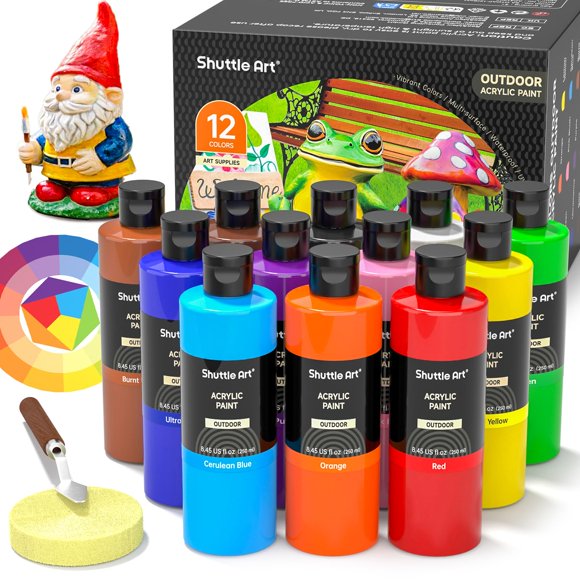 Set de pintura acrílica Shuttle Art de 12 colores, 250 ml, impermeable