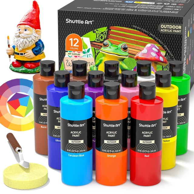 Set de pintura acrílica Shuttle Art de 12 colores, 250 ml, impermeable