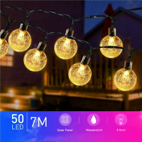 mmirethe 7m 50LED Solar Fairy Lights Balls Warm White Balls String Light Indoor Outdoor Garden Party Decoration