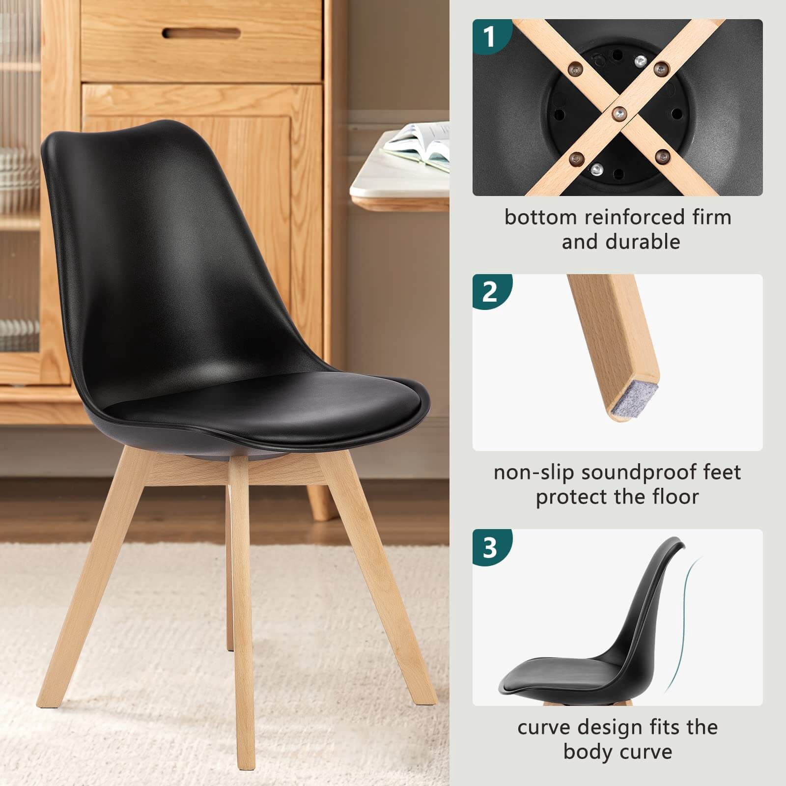 PU Leather Dining Chairs with Wood Legs – Indoor & Outdoor Use