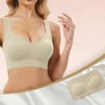thumbnail image 2 of Women's Smooth Cotton T-Shirt Bra JIANLAI Wireless Comfortable Bra Supportive No Underwire Bras Tshirt Push Up Bralettes Plunge Seamless Bra Womens Deep V Bras Beige, 2 of 7