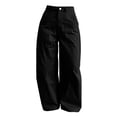 thumbnail image 4 of Guluxicc Women's Pants with Pockets Business Casual Pants Elastic Waist Button Front Wide Leg Loose Long Trousers for Everyday Wear Summer Casual Outfits, 4 of 9