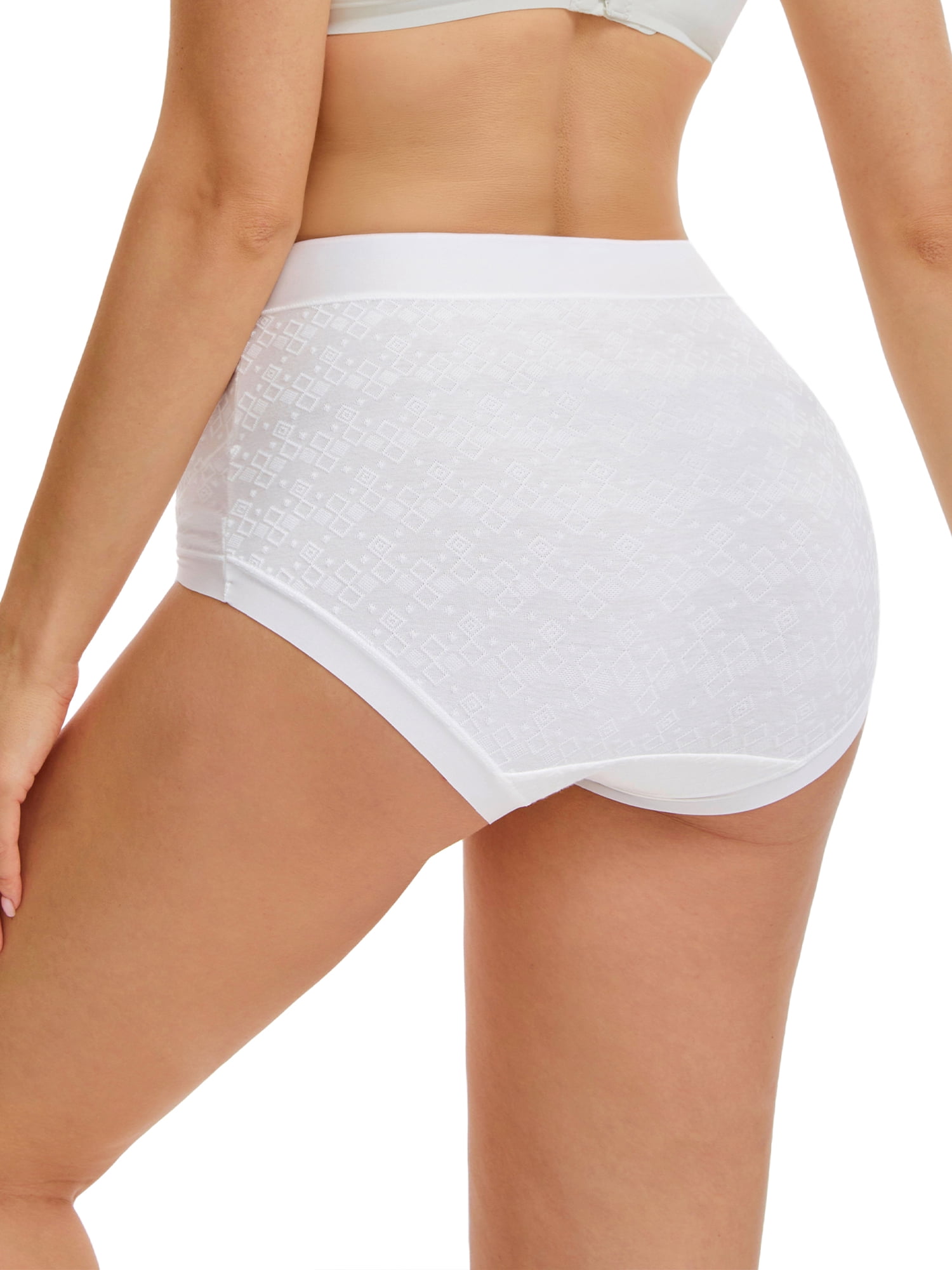 DARING DIVA Women's High Waist Cotton Underwear Jacquard Texture Briefs M Diamond White