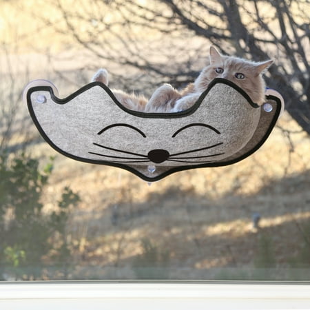 UPC: 0655199091850 | K&H Pet Products EZ Mount Window Bed Kitty Sill Gray with Kitty Face 27 X 11 X 6 Inches