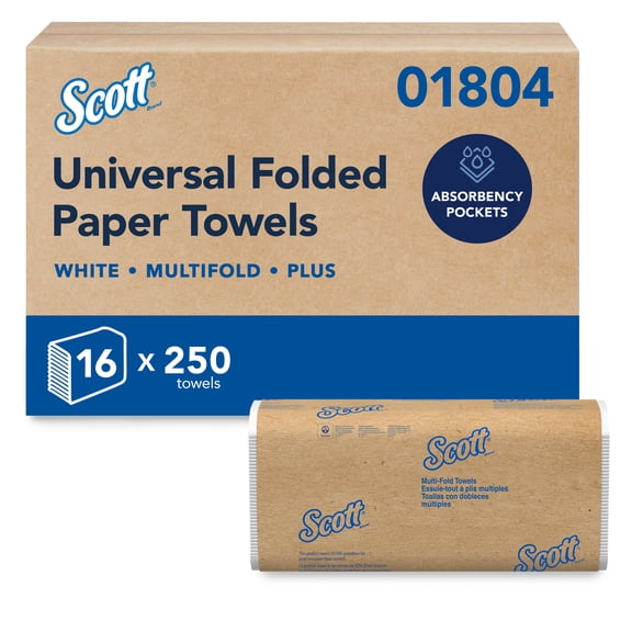 Scott Professional Universal Multifold Paper Towels, Bulk (01804), Absorbency Pockets, White, 9.2"x9.4" Towel, Compressed (250 Sheets/Pack, 16 Packs/Case, 4,000 Sheet Total)