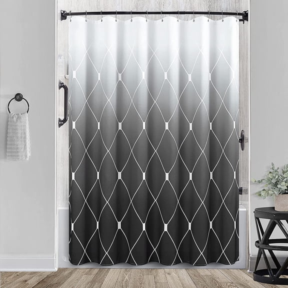 Black Ombre Shower Curtain, Fabric Shower Curtain Black and White Shower Curtains for Bathroom, Shower Curtain Set with 12 Hooks, Modern Shower Curtain for Cool Man, 72 x 72 Inch, Midnight Black