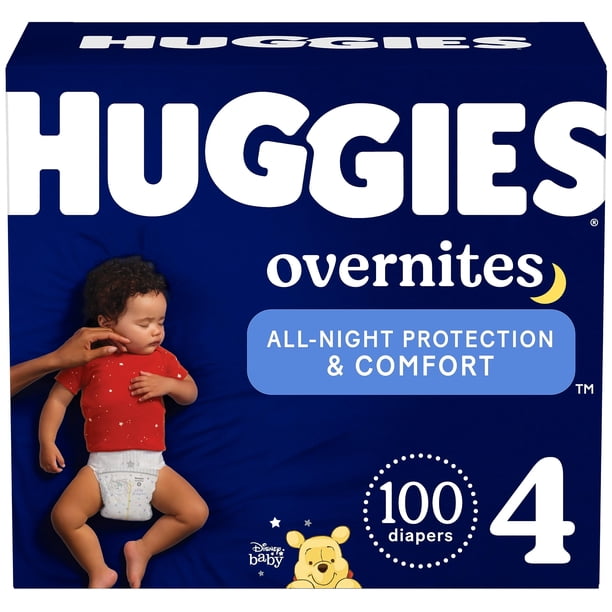 Pañales HUGGIES Overnites, talla 4, para bebés de 22 a 37 libras, 100 unidades
