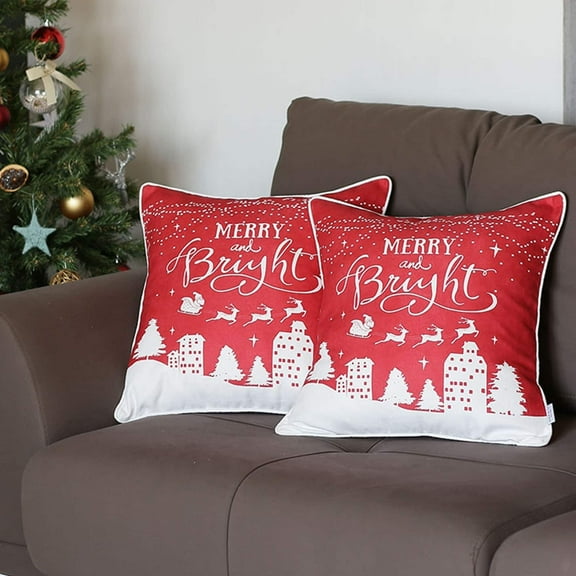 Christmas Night Decorative Throw Pillow Square Red & White Set of 2