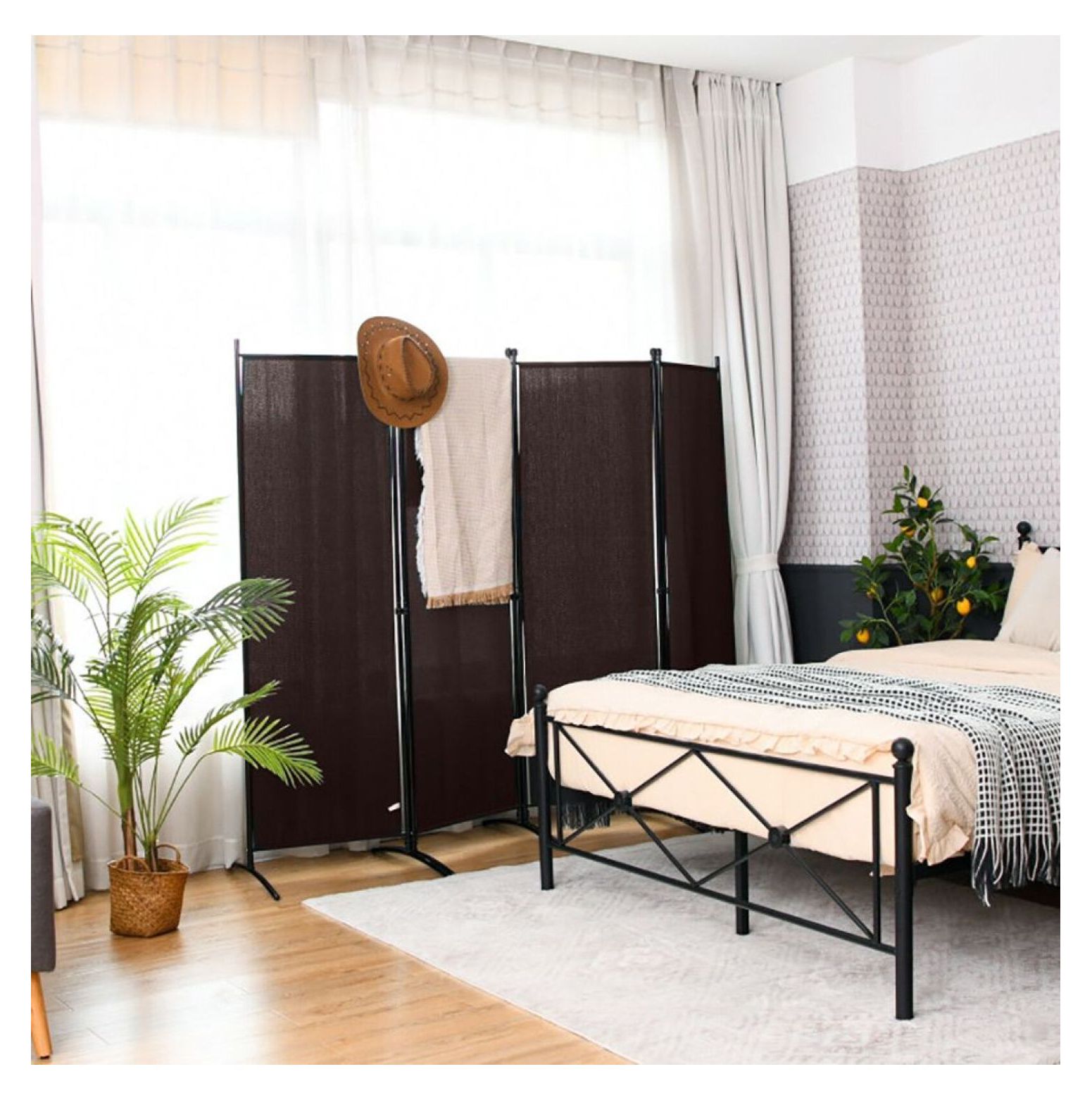 Yunken 4-Panel Room Divider with Sturdy Steel Frame, 5.6 Ft Tall Freestanding Partition Screen for Bedroom & Living Room