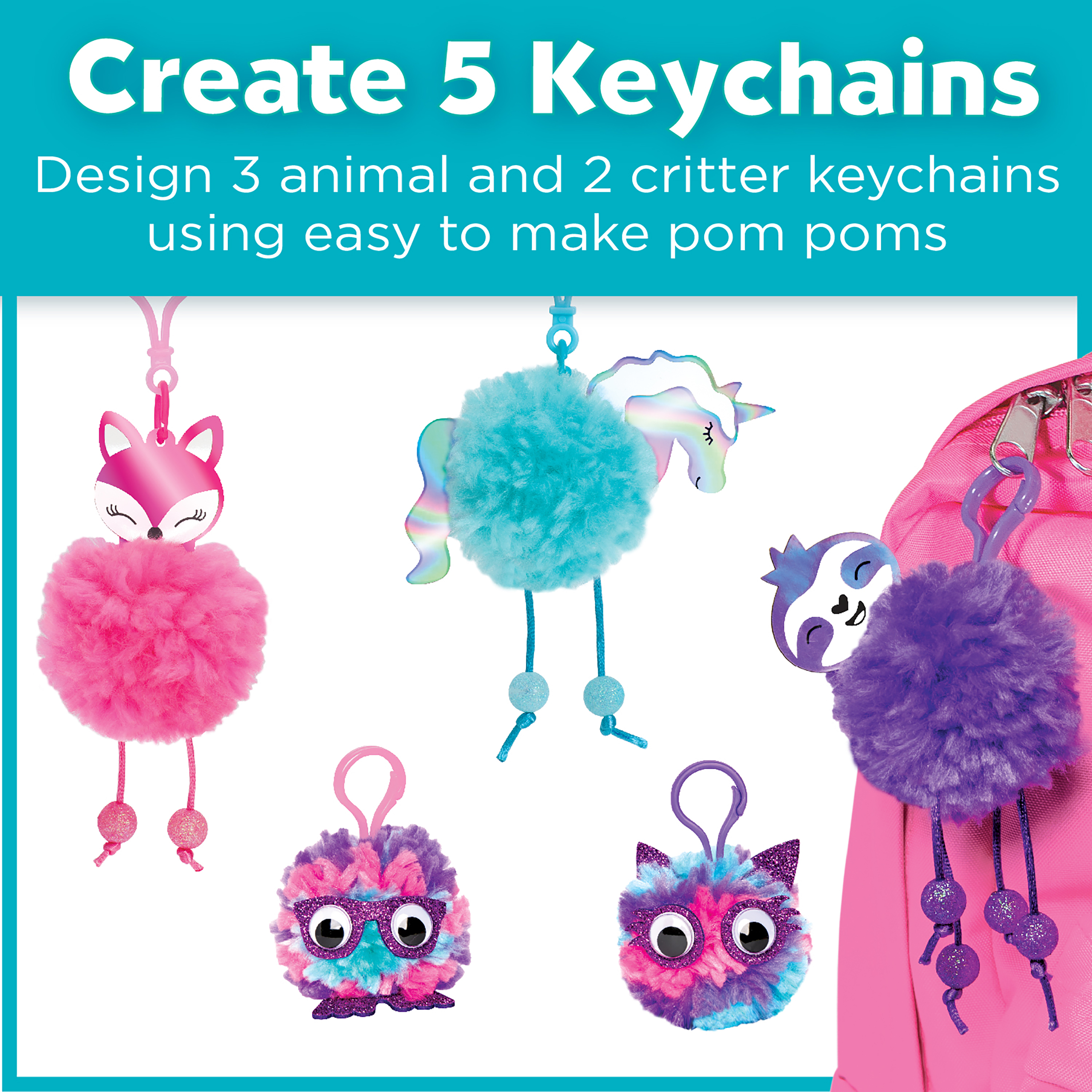 Creativity for Kids Pom Pom Key Chains- Child Craft Kit for Boys and Girls (10 Pieces) - image 4 of 8