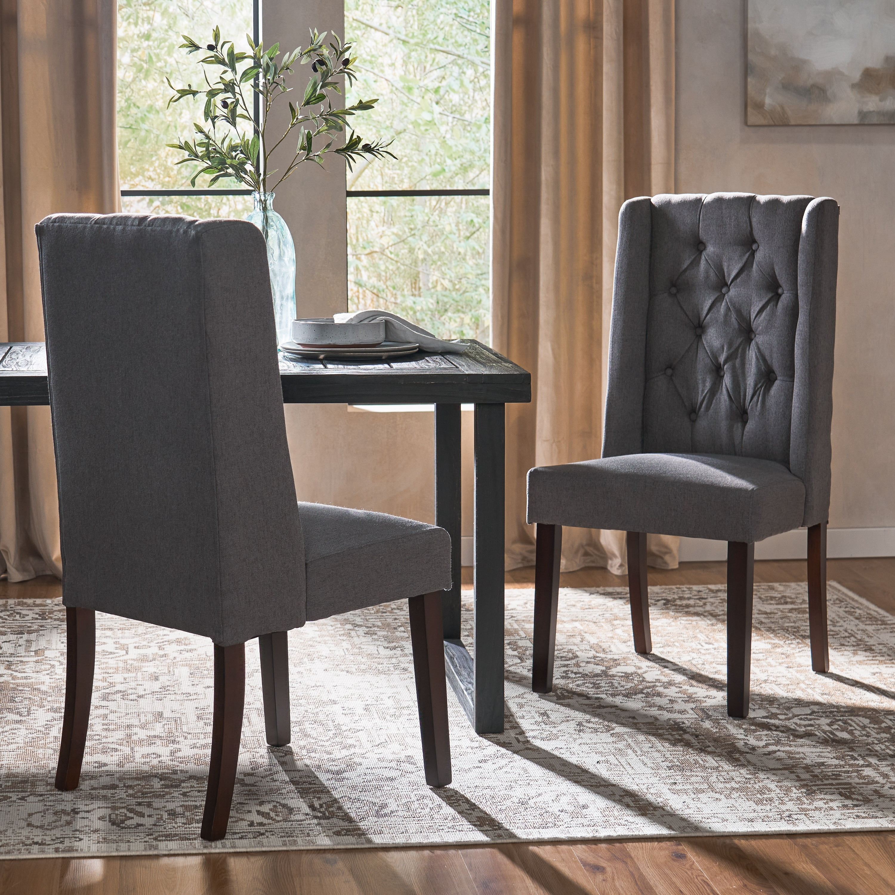 Christopher Knight Home Blythe Tufted Dining Chair Set of 2 by Standard Accent Chairs Dining Chairs DARK GREY Espresso Finish Wood Wood Short