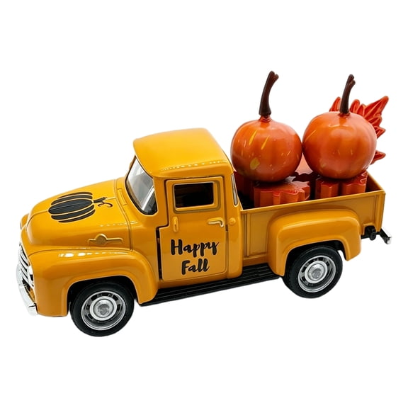 Vintage Pickup Truck Decorative Figurine with Pumpkins and Artificial Leaves Fall Halloween Home Decor