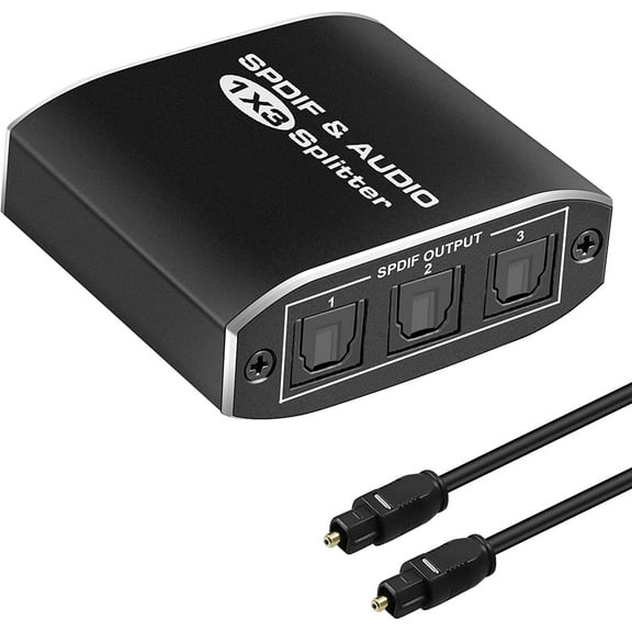 3 Port Digital Optical Splitter,AUBEAMTO SPDIF TOSLINK Digital Optical Audio Splitter 1x3(1 in 3 Out),Audio Format Support LPCM2.0 Doldy Digital & DTS 5.1