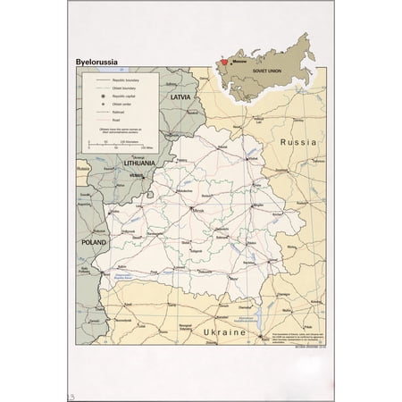 24"x36" Gallery Poster, cia map of Belarus 1991