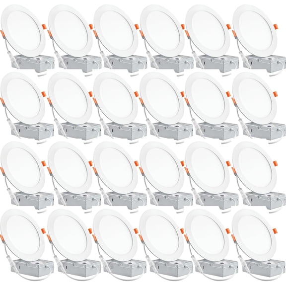 24 Pack 6 Inch Ultra-Thin LED Recessed Ceiling Light with Junction Box, 6000K Can Lights, 12W 110W Eqv, recessed Lighting 6 inch led Lights, 1050LM High Brightness LED Lights (6 Inch-24Pack)
