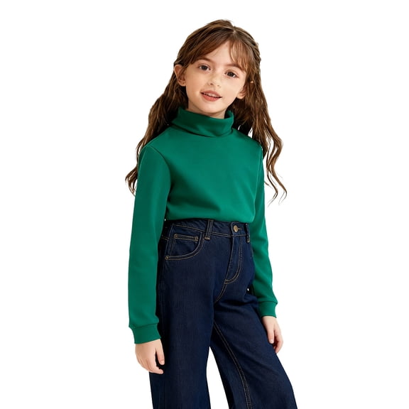 Girls Long Sleeve Turtleneck Top Winter Warm Kids Layering Shirt Soft Comfortable Basic Tee Children Everyday WearGreen5-6 years