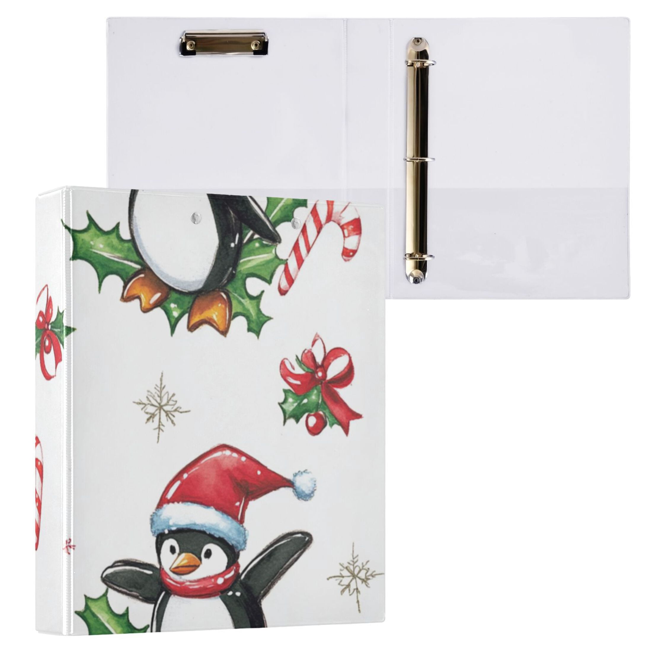Christmas Penguins Leaves 3 Ring Binders 1.5 inch Hardcover File Folders with Interior Pockets A4 Size Organizer for School Office Hospital