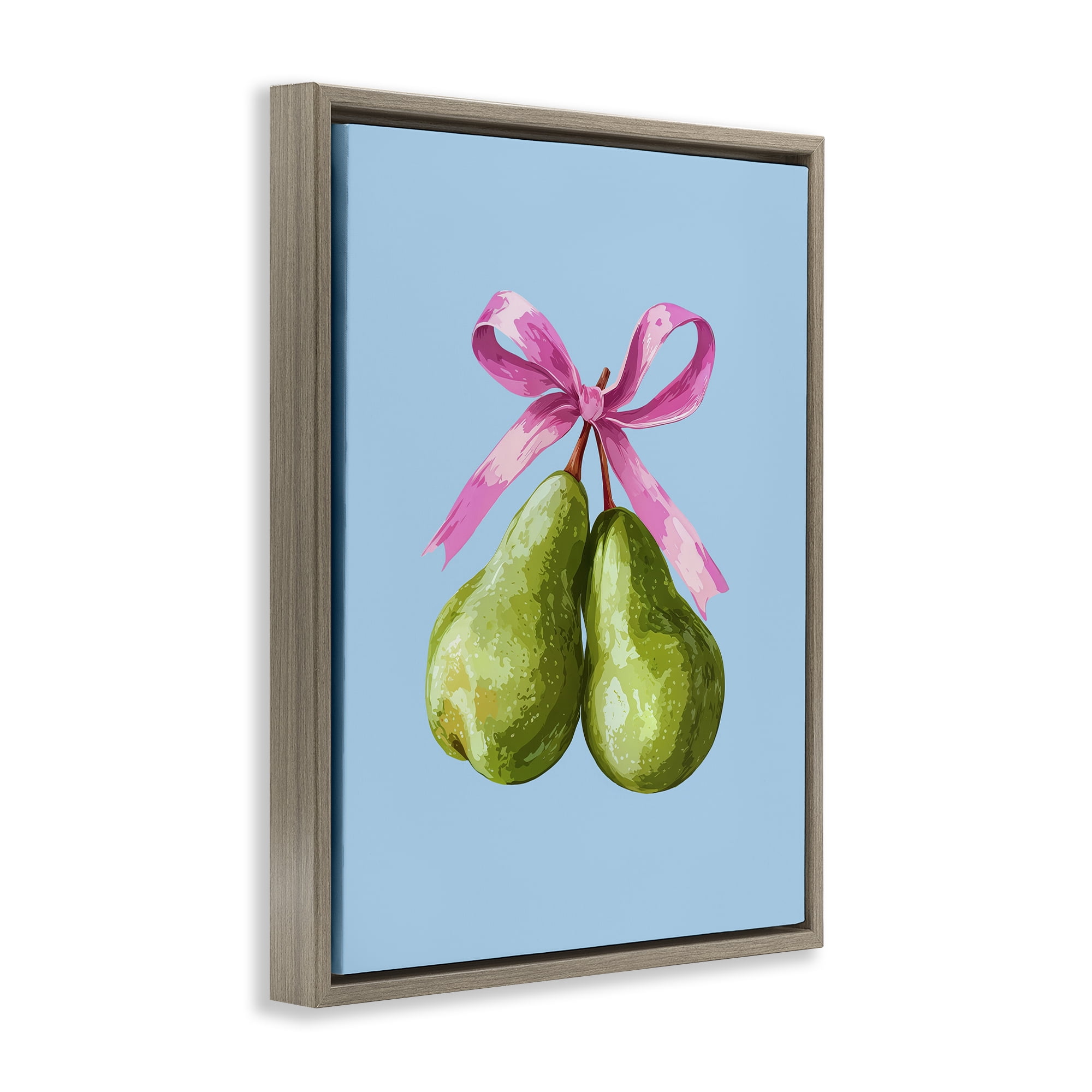 Stupell Industries Twin Pears with Ribbon Brown Framed Floater Canvas Wall Art, design by Imagine It Images