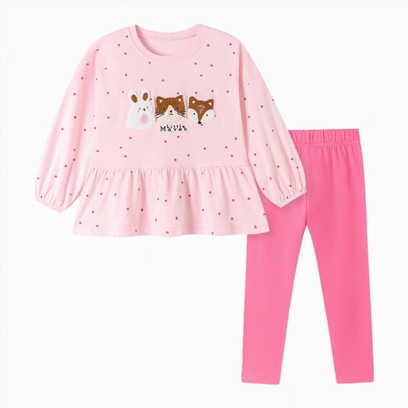 yboeqw Kids Fall Winter Outfit for Girls Long Sleeve Crewneck Animal Print Peplum T-Shirt Pants Toddler Casual 2Pcs Clothing,Size 6 Years