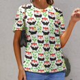 thumbnail image 3 of Cute Panda Leaf Print Womens Tops Women's Fashion Casual Short Sleeve Flower Print Round Neck Pullover Top Blouse, 3 of 7