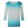 thumbnail image 4 of Idoravan Long Sleeve Shirts for Women Clearance Women's Fashion Printed T-shirt Mid-length 3/4 Sleeves Blouse Round Neck Casual Tops, 4 of 5