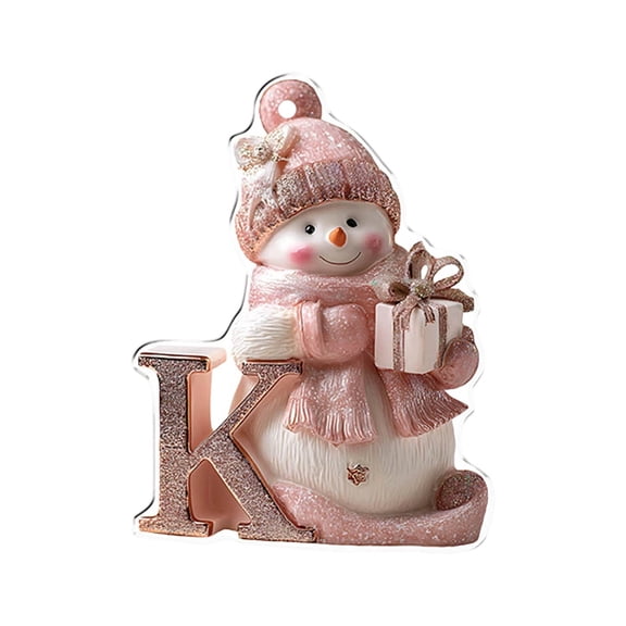 Moocorvic 26 Initial Letters Christmas Tree Decoration Pink Snowman Hanging Xmas Ornaments(K)