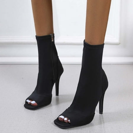 

Lhked Women s Peep Toe Summer Booties Side Zipper Fish Mouth 10CM High Heels Dress Sandals Party Dress Shoes 7