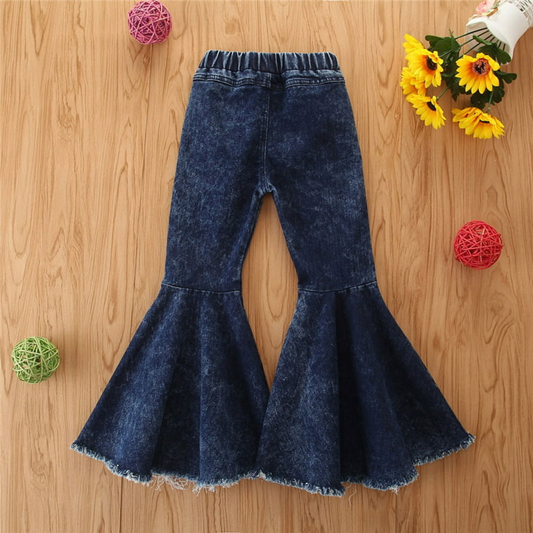 2DXuixsh Girls Clothes Age 7 1-6Y Bell Jeans for Kids Pants Ruffle Trousers  Denim Flare Bottom Baby Girls Toddler Girls Pants Little Girl Plaid Pants