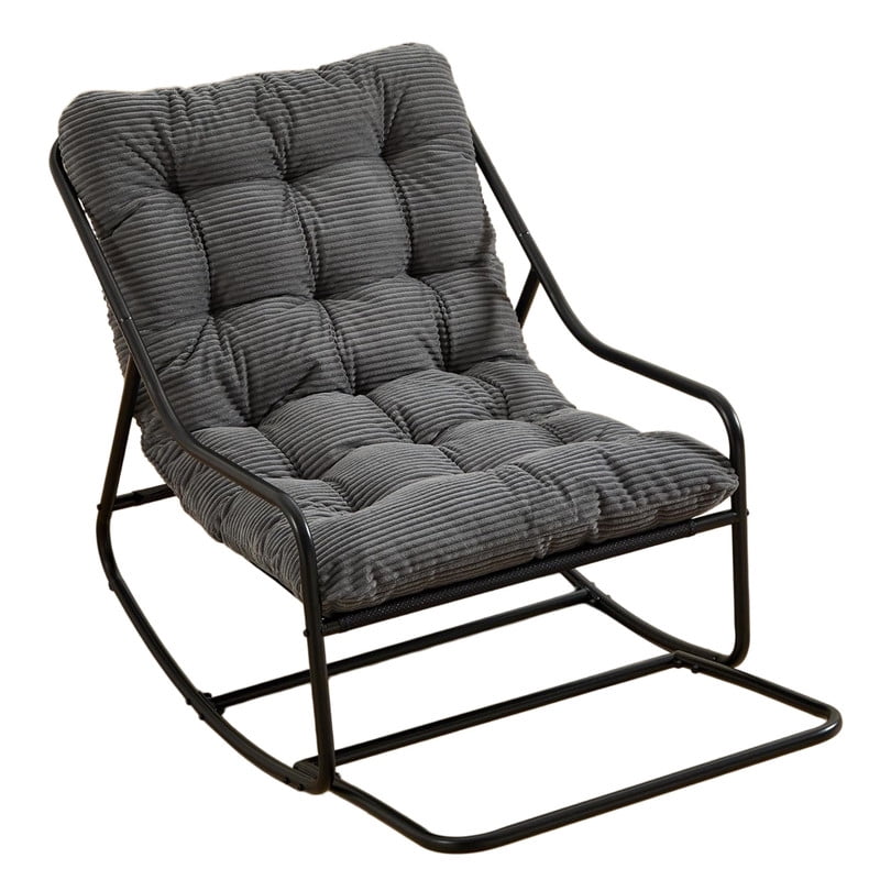 Outdoor Rocking Chair, Papasan Rocking Chair with Metal Frame, Comfy Rocker Lounge Chair for Living Room Porch Patio Garden