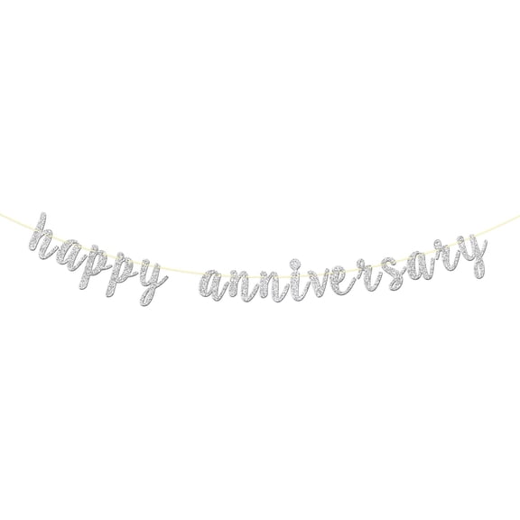 Silver Glitter Happy Anniversary Banner, Party Decorations for Wedding Anniversary Party