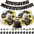 thumbnail image 1 of Kit de pancartas y globos de graduación, pancarta de graduación, globos de látex de graduación de oro negro para decoraciones de graduación de la universidad de la escuela secundaria, 1 of 5