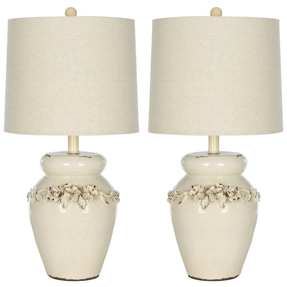 SAFAVIEH Marquesa 24 in. Cream Ceramic Table Lamp w/Oatmeal Cotton Shade, Set of 2