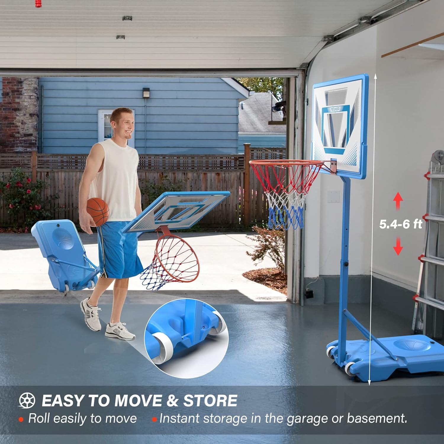 PEXMOR Pool Basketball Hoop Poolside, Portable 45-53" Height Adjustable Basketball Goal System for Swimming Pool w/Wheels, Upgraded Water Basketball Backboard Stand for Indoor Outdoor