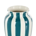 thumbnail image 5 of DecMode 10" Round Wide Teal Ceramic Vase with White Vertical Stripes, 5 of 9