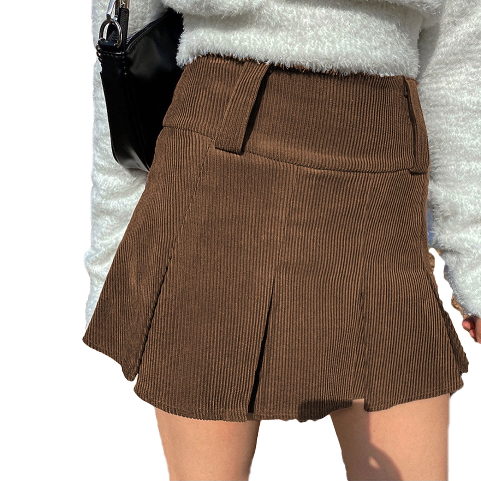 EYIIYE Women Casual High Waisted A Line Skirt Corduroy Pleated Mini Skirt Walmart