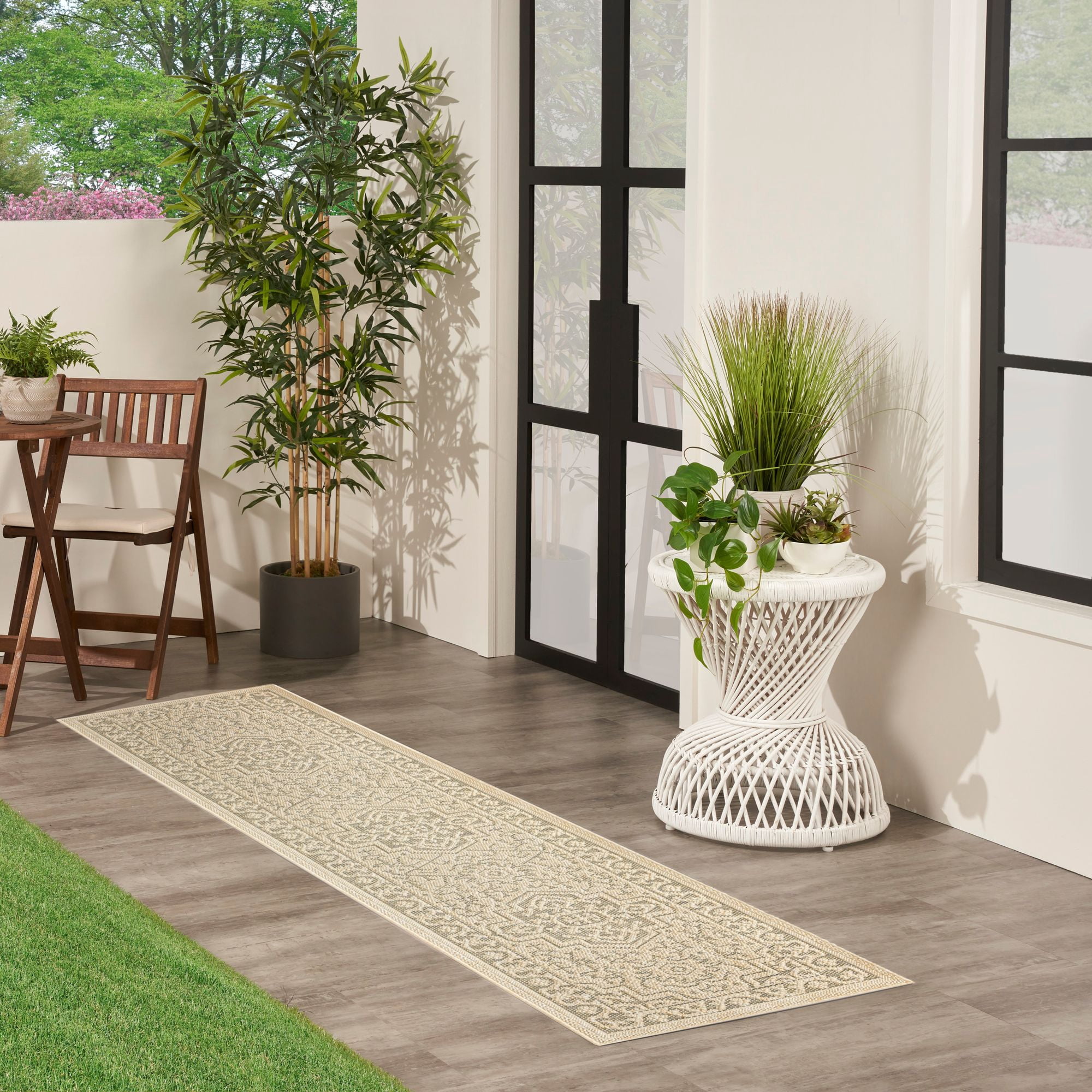 Nourison Tulum 2'2" x 8' Taupe Olive Indoor/Outdoor Rug