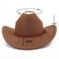 thumbnail image 6 of Grandest Birch 2PCS Ethnic Style Wide Brim Hemming Faux Leather Belt Decor Jazz Hat Western Cowboy Cowgirl Fedora Hat Fashion Accessories,Coffee, 6 of 8