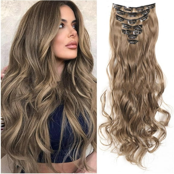 Aorsher Clip in Hair Extension, 7PCS Synthetic Light Brown Hair Extension Clip in Thick Stright Layered Hair Extensions 20 Inch Invisible Double Weft Hair Extensions for Women