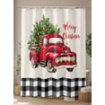 thumbnail image 4 of Christmas Truck Shower Curtain Set, Waterproof Shower Curtains for Bathroom, Vintage Xmas Red Black Buffalo Plaid Washable Fabric Cloth Bath Curtain for Bathtub Decoration with Hooks 72x78 Inches, 4 of 6